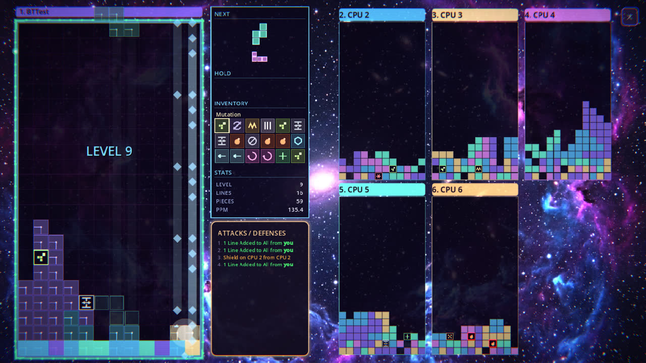 Blocktrix in the Cosmos theme — deep-space starfield behind the boards.